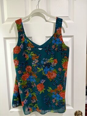Cabi Floral Teal Sleeveless Women’s Top